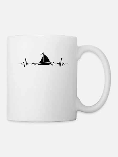 Sailing Boat Heartbeat Sailboat - Mug - white