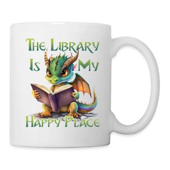 La bibliothèque est mon lieu de bonheur, dragon - Mug blanc - blanc - Droite