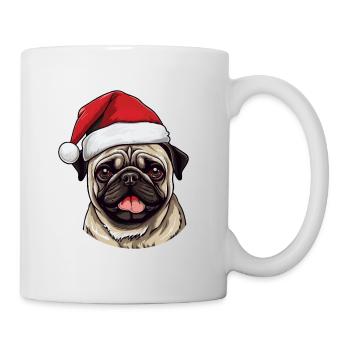 Pug Hund Mops Kopf Weihnachten Portät - Tasse - Weiß - Rechts