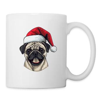 Pug Hund Mops Kopf Weihnachten Portät - Tasse - Weiß - Rechts
