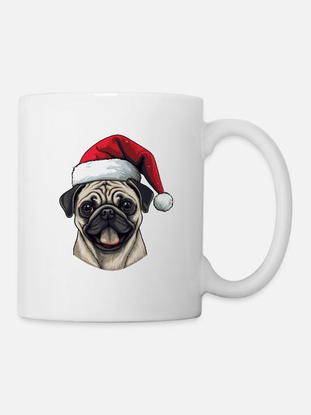 Pug Hund Mops Kopf Weihnachten Portät - Tasse - Weiß