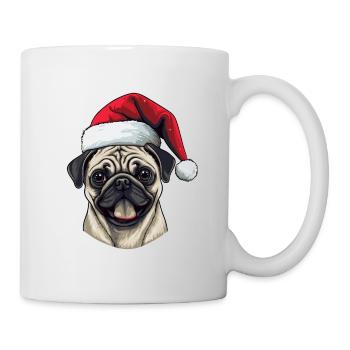 Pug Hund Mops Kopf Weihnachten Portät - Tasse - Weiß - Rechts