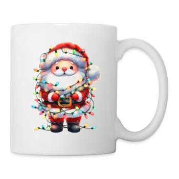 Niedlicher Weihnachtsmann mit Lichterkette - Tasse - Weiß - Rechts