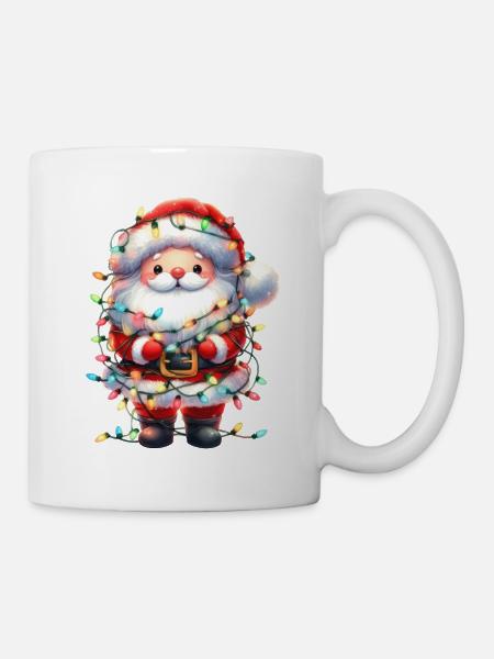 Cute Santa Claus with fairy lights - Mug - white