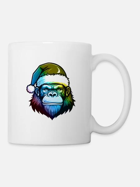 Tête de gorille Noël Portrait coloré - Mug blanc - blanc