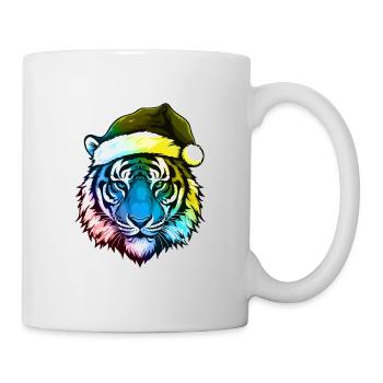 Tiger Kopf Weihnachten Portät Bunt - Tasse - Weiß - Rechts