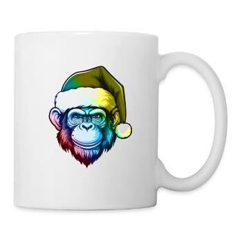 Affe Kopf Weihnachten Portät Bunt - Tasse - Weiß - Rechts