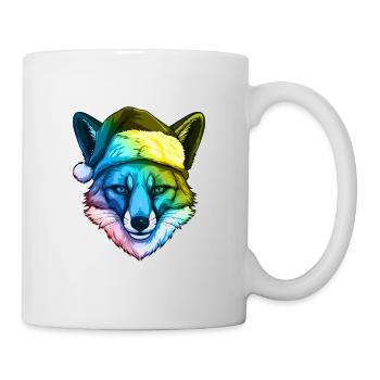 Fuchs Kopf Weihnachten Portät Bunt - Tasse - Weiß - Rechts