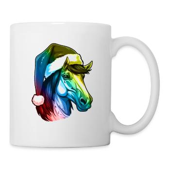 Tête de cheval Noël Portrait coloré - Mug blanc - blanc - Droite