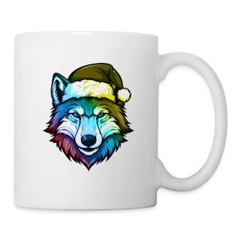 Tête de loup Noël Portrait coloré - Mug blanc - blanc - Droite