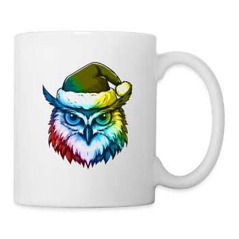 Tête de hibou Noël Portrait coloré - Mug blanc - blanc - Droite