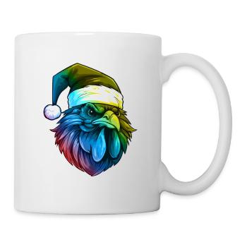 Hahn Kopf Weihnachten Portät Bunt - Tasse - Weiß - Rechts