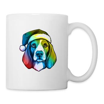 Beagle Dog Head Christmas Portrait Colorful - Mug - white - Right