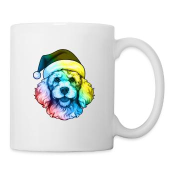 Pudel Hund Kopf Weihnachten Portät Bunt - Tasse - Weiß - Rechts