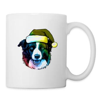 Border Collie chien tête Noël Portrait coloré - Mug blanc - blanc - Droite