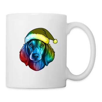 Dackel Hund Kopf Weihnachten Bunt - Tasse - Weiß - Rechts