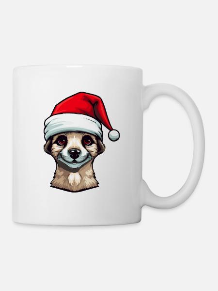 Erdmännchen Weihnachten Tier Porträt Xmas - Tasse - Weiß