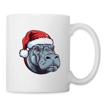 Nilpferd Weihnachten Tier Porträt Xmas - Tasse - Weiß - Rechts