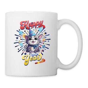 Silvester Katze Happy New Year Neujahr Party Feier - Tasse - Weiß - Rechts