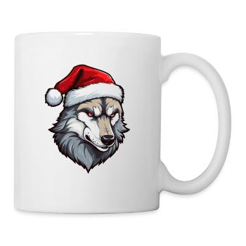 Portrait de Noël tête de loup - Mug blanc - blanc - Droite