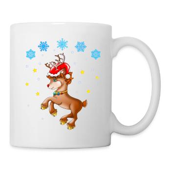 Rentier Rudolf mit Nikolausmütze - Tasse - Weiß - Rechts