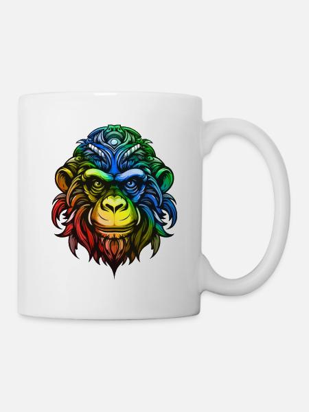 Affe Kopf Bunt - Tasse - Weiß