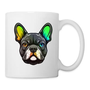 Französische Bulldogge Hund Kopf Bunt - Tasse - Weiß - Rechts