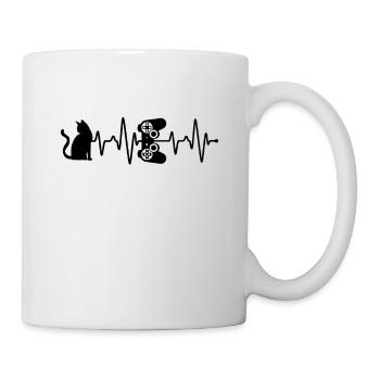 Gamer und Katzen Herzschlag - Tasse - Weiß - Rechts