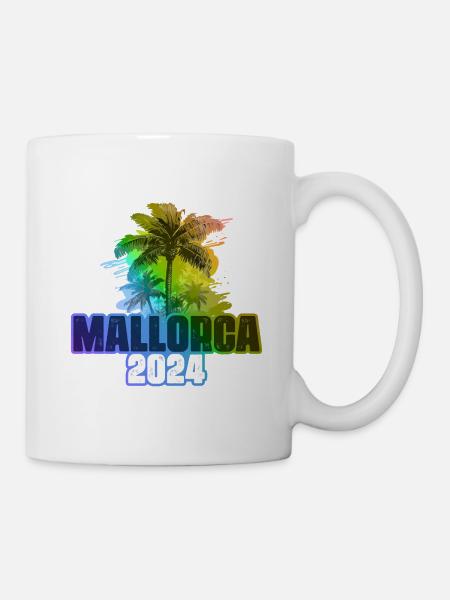 Mallorca 2024 Urlaub Palmen Bunt - Tasse - Weiß