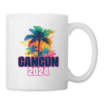 Cancun 2024 Urlaub Palmen Klecks - Tasse - Weiß - Rechts