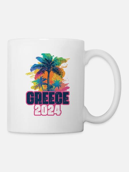 Greece 2024 Urlaub Palmen Klecks - Tasse - Weiß