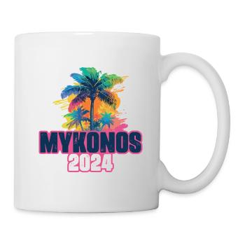 Mykonos 2024 Urlaub Palmen Klecks - Tasse - Weiß - Rechts