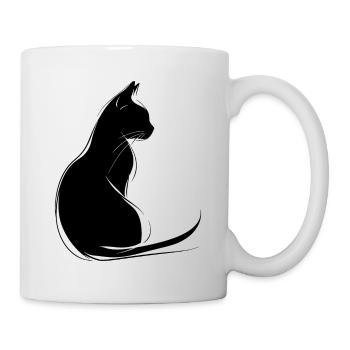 Cat Silhouette Outline Drawing Lineart Art - Mug - white - Right