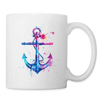 Anker Aquarell Splash Bunt Kunst Matrose Seemann - Tasse - Weiß - Rechts