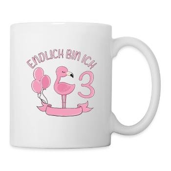 flamingo Geburtstagshirt Endlich 3 Jahre Mädchen - Tasse - Weiß - Rechts