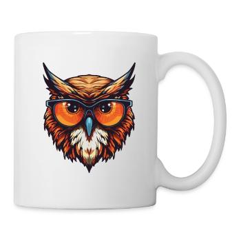 Eule Kopf Porträt Cool - Tasse - Weiß - Rechts