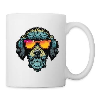 Pudel Hund Kopf Porträt Cool - Tasse - Weiß - Rechts