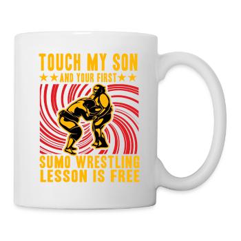 Berühre meinen Sohn und deine erste Sumo-Stunde ist kostenlos - Tasse - Weiß - Rechts