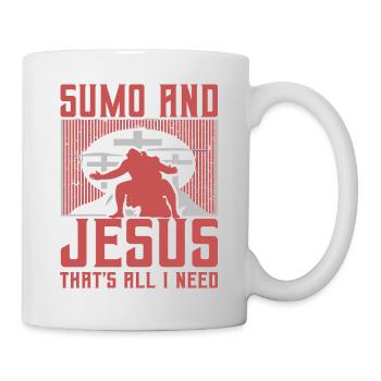 Sumo und Jesus, das ist alles, was ich brauche - Tasse - Weiß - Rechts