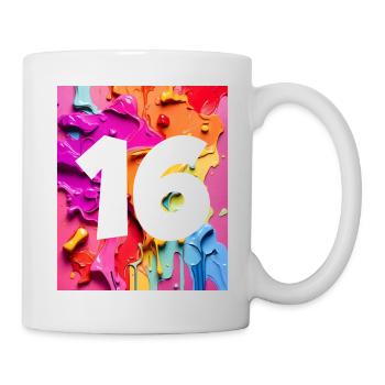 NR. 16 NUMMER 16 BUNT 16. GEBURTSTAG - Tasse - Weiß - Rechts