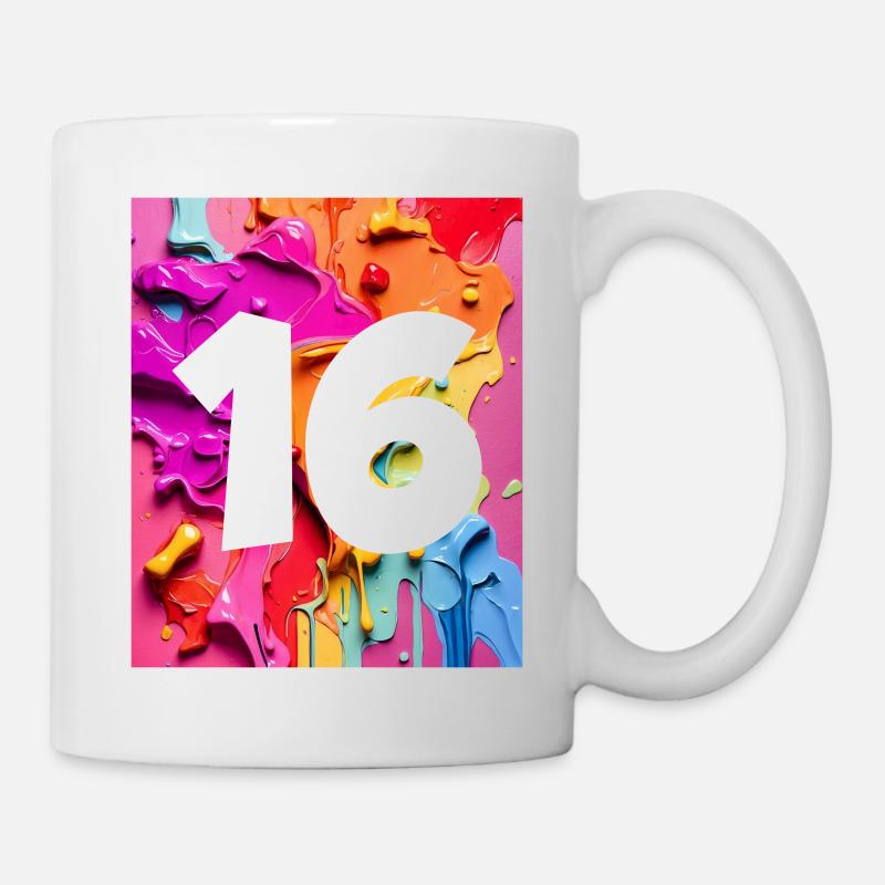 NR. 16 NUMMER 16 BUNT 16. GEBURTSTAG - Tasse - Weiß