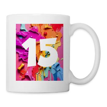 NR. 15 NUMMER 15 BUNT 15. GEBURTSTAG - Tasse - Weiß - Rechts