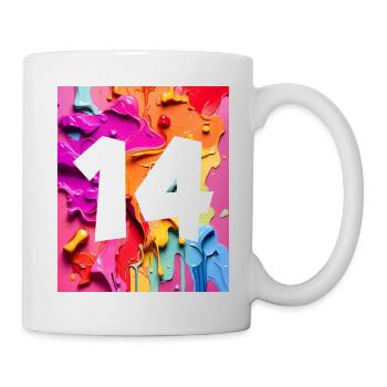 NON. 14 NUMÉRO 14 COLORÉ 14E ANNIVERSAIRE - Mug blanc - blanc - Droite