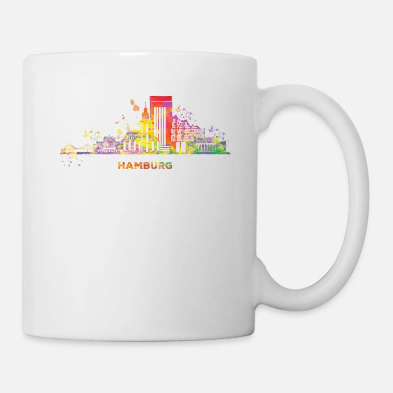 Hamburger Skyline Bunt Stadtbild Hamburg - Tasse - Weiß