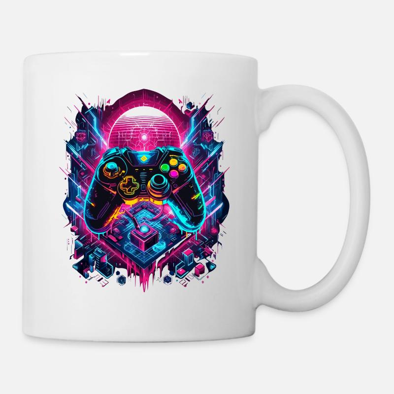 Vibrant Cyberpunk Gaming Controller Grafik - Tasse - Weiß