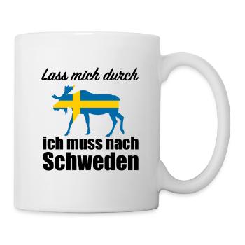 Lass mich durch ich muss nach Schweden Spruch Elch - Tasse - Weiß - Rechts