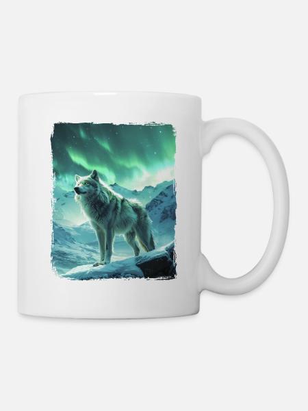 Wolf Aurora Borealis Berg Nordlichter Schnee - Tasse - Weiß