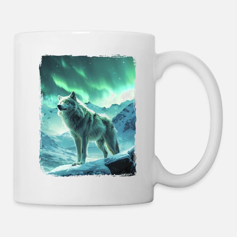 Wolf Aurora Borealis Berg Nordlichter Schnee - Tasse - Weiß