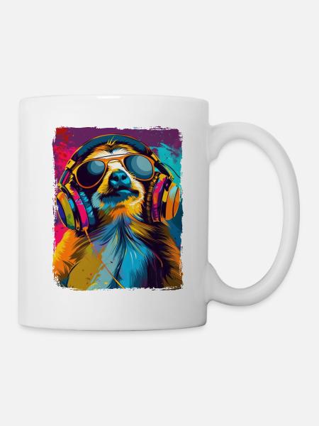 DJ Faultier mit Kopfhörern EDM Musik Techno - Tasse - Weiß