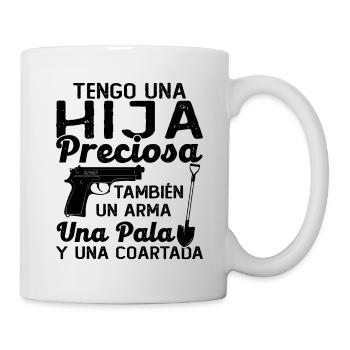 Eine schöne Tochter, eine Waffe, eine Schaufel und ein Alibi - Tasse - Weiß - Rechts